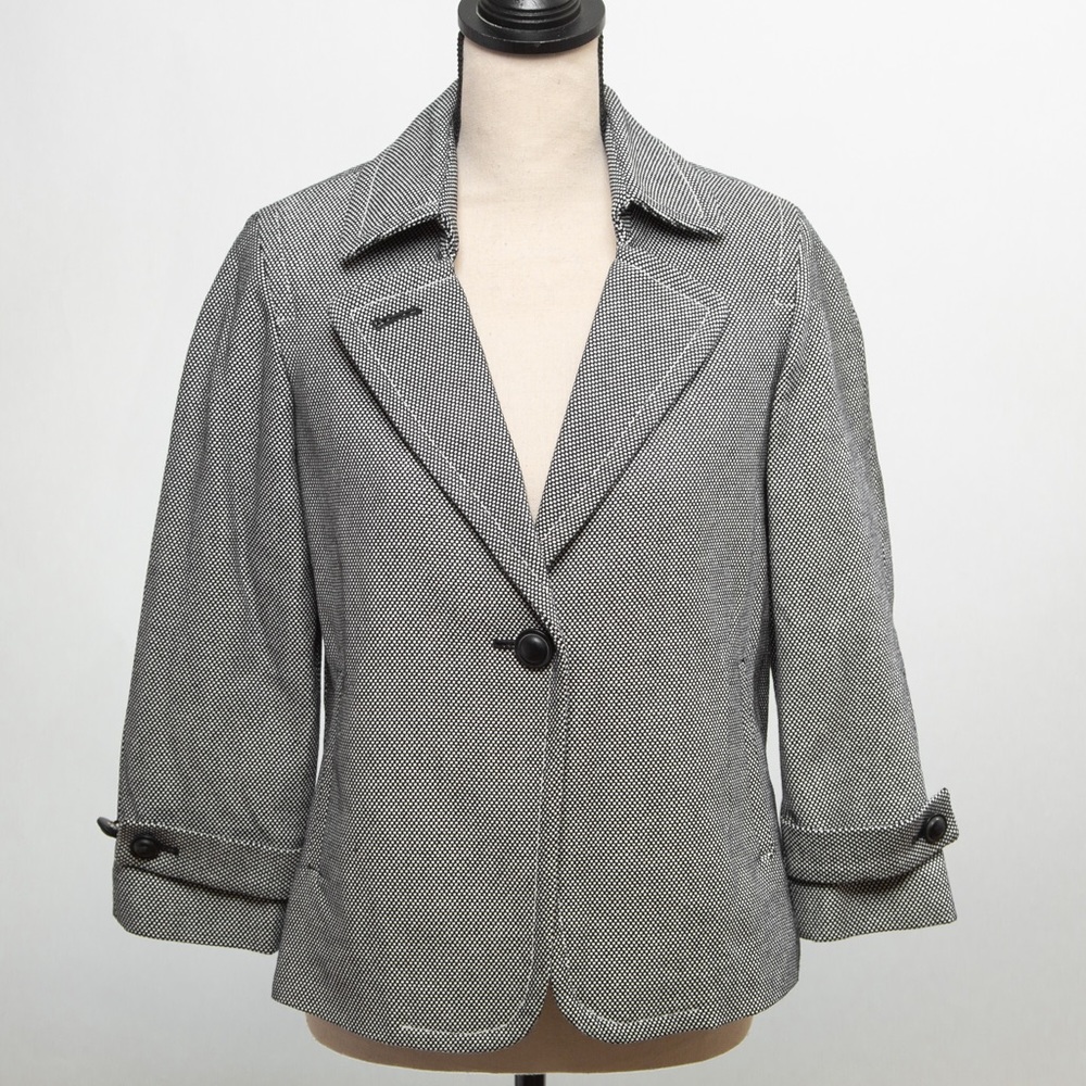 Talbot’s black & white tweed tailored single button blazer jacket 3/4 sleeve 4P